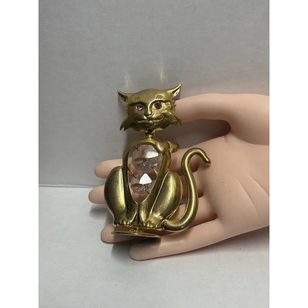 Cat Kitty 24 Gold Plated Austrian Crystal Figurine Mascot‎ USA Pink Eyes 4 in